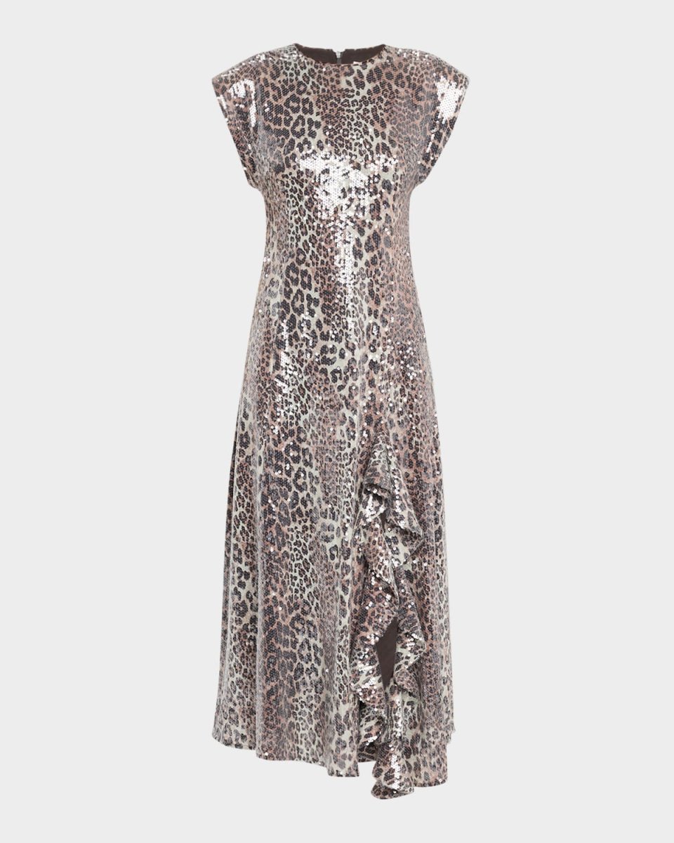 Leopard Sequined Slit Midi Dress